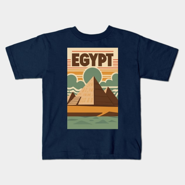 A Vintage Travel Poster of Giza Pyramids - Egypt Kids T-Shirt by goodoldvintage